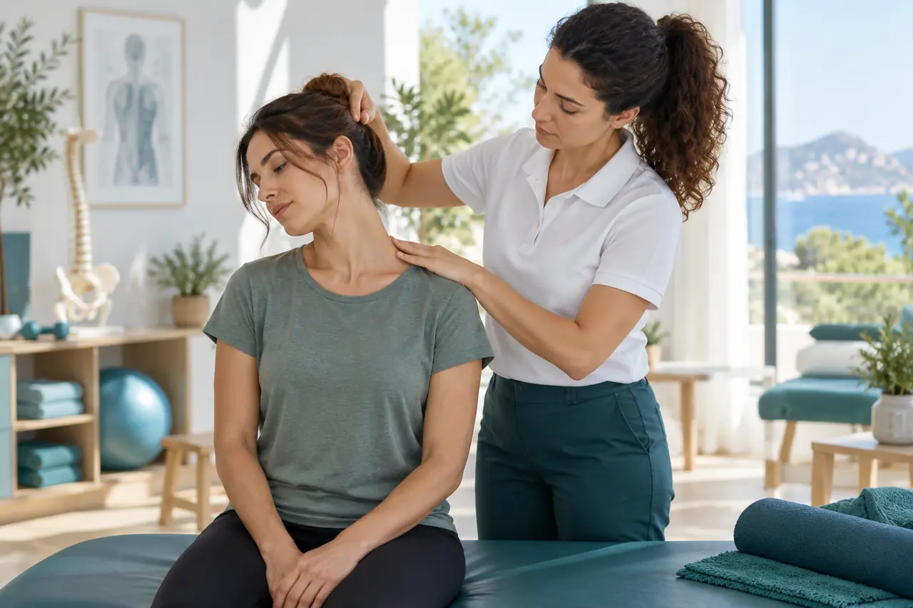 Valoración fisioterapéutica del cuello de una paciente con dolor cervical en Alaior
